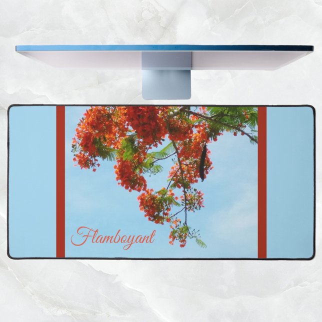 Flamboyant Royal Poinciana Botanical Floral Blue Desk Mat (Creator Uploaded)