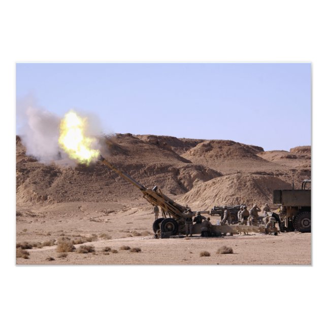 Flame and smoke emerge from the muzzle photo print (Front)