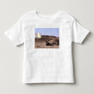 Flame and smoke emerge from the muzzle toddler t-shirt
