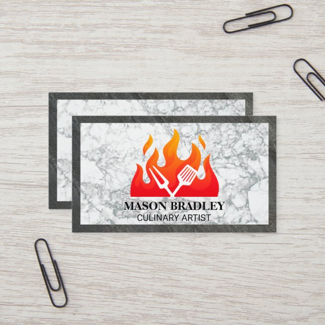 Flame | Cooking Tools | Marble and Slate Business Card (Front/Back In Situ)