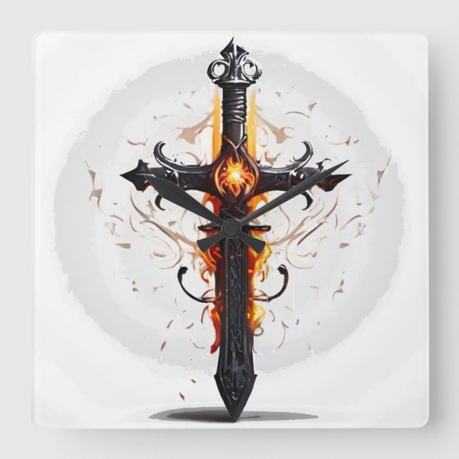 #Flame #Cross Art: #Inspiring Design Square Wall Clock (Front)
