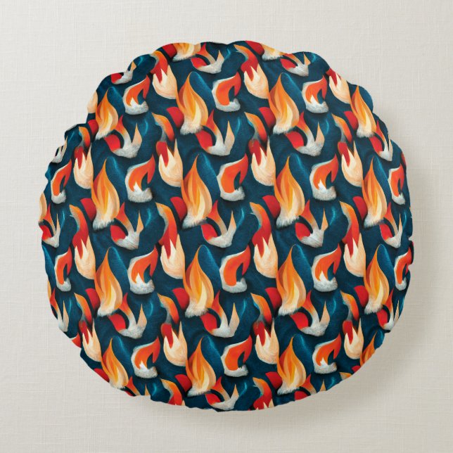 Flame Fabric | Red And Blue Repeating Pattern Round Pillow (Front)