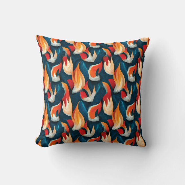 Flame Fabric | Red And Blue Repeating Pattern Throw Pillow (Front)