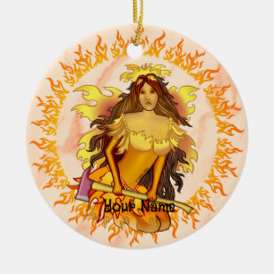 Flame Fairy firefighter Ceramic Ornament