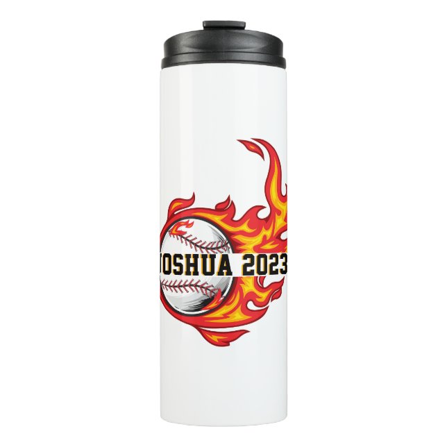 Flame Fusion: Customizable Baseball on Fire Thermal Tumbler (Front)