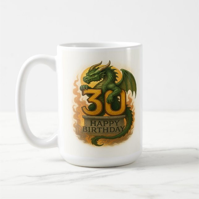 Flame-Kissed Thirty: Dragon Birthday Mug (Left)
