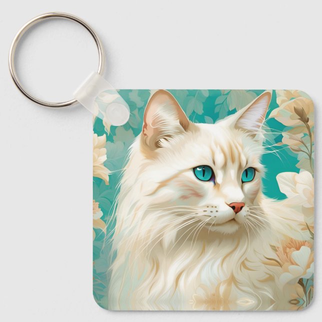 Flame Lynx Point Siamese Portrait Art Keychain (Front)