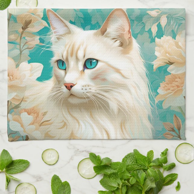 flame Lynx Point Siamese Portrait Art Kitchen Towel (Folded)