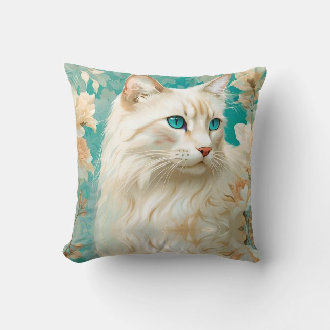 Flame Lynx Point Siamese Portrait Art Throw Pillow (Front)