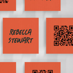 Flame Orange and Black Grunge Creative QR code Square Business Card