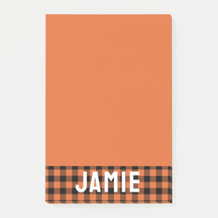 Flame Orange Buffalo Check White Name Post-it Notes