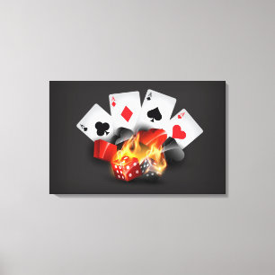 Flame Poker Casino Black Canvas Print