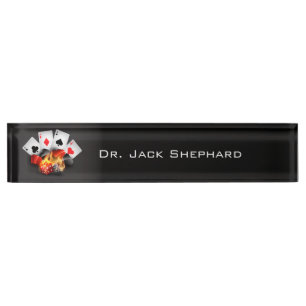 Flame Poker Casino Black Nameplate