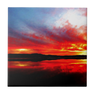 Flame red sun going down tile