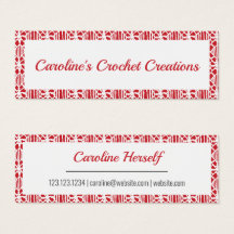 Flame Red White Crochet Lace Pattern Business Card