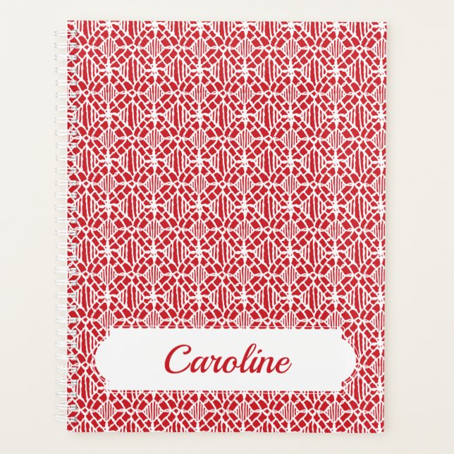 Flame Scarlett With White Crochet Lace Pattern Planner (Front)