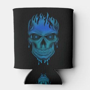 Flame Skull - Blue Can Cooler