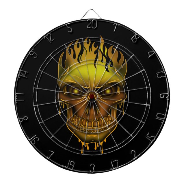 Flame Skull - Gold    Dartboard (Front)