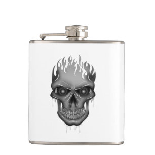 Flame Skull - Silver Hip Flask