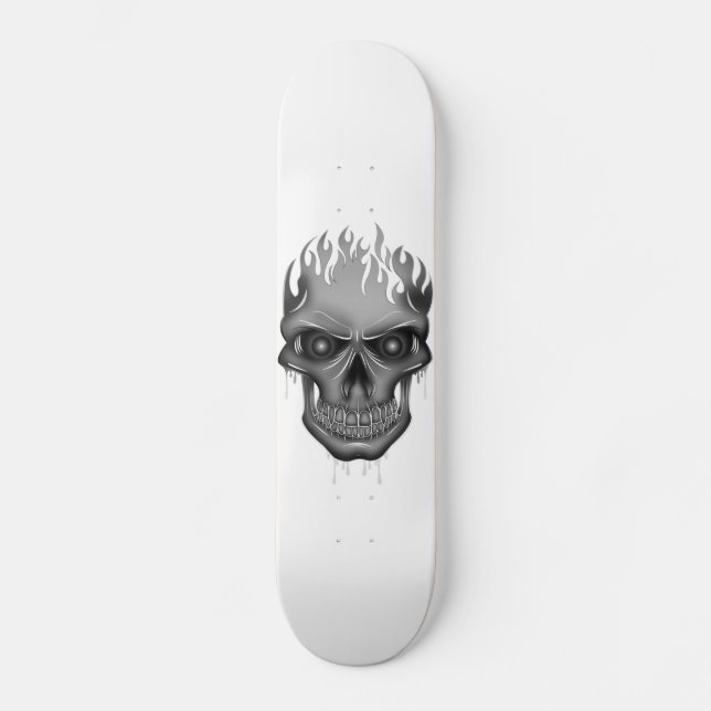 Flame Skull - Silver Skateboard (Front)