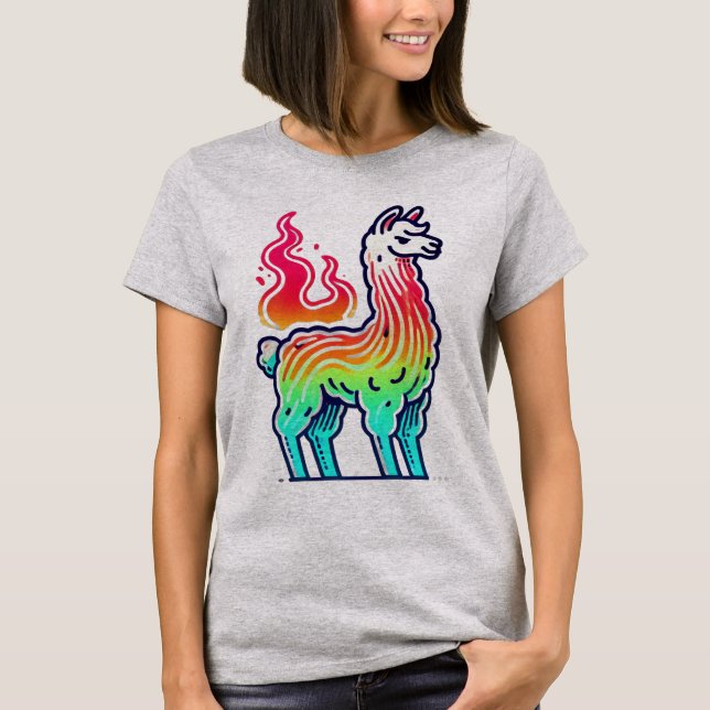 Flame-Tailed Rainbow Llama T-Shirt (Front)