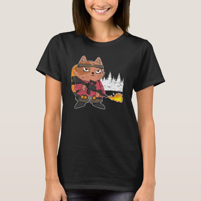 Flame Thrower   Flamethrower Hot Burn Cat T-Shirt (Front)