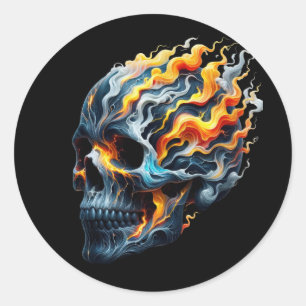 Flame Vortex Skull Classic Round Sticker