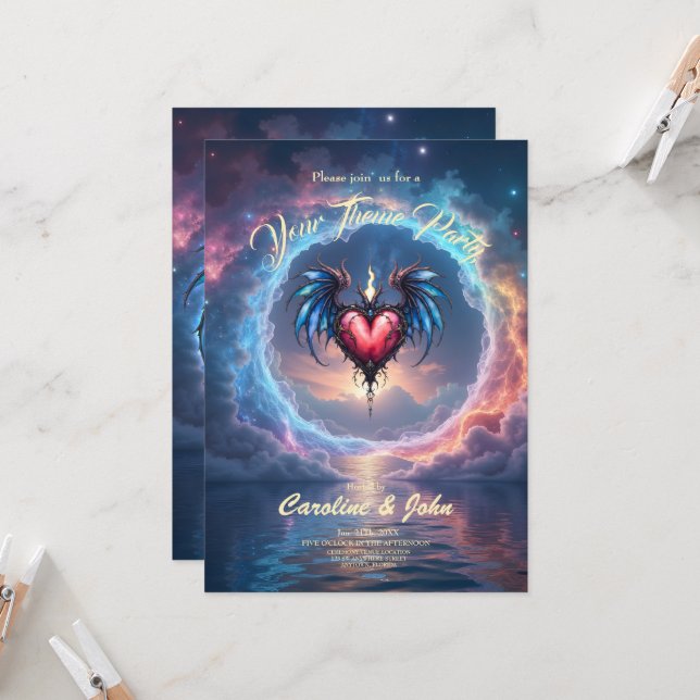 Flamebound Heart of the Moon – Gothic Cosmic Love  Invitation (Front/Back In Situ)