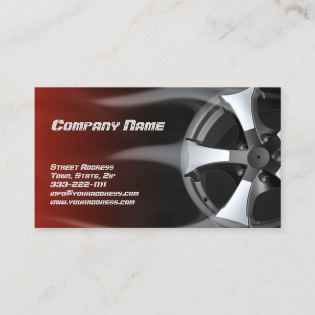 Flamed Tire Rim Auto Repair Service Red Card (Front)