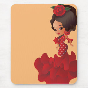 Flamenco cartoon chibi kawaii girl mouse pad