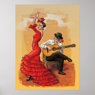 Flamenco Dance – Illustrated Art Poster (No Text)