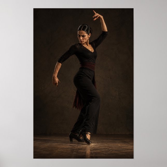 Flamenco Dancer in Black Dramatic Dance Wall Art (Front)