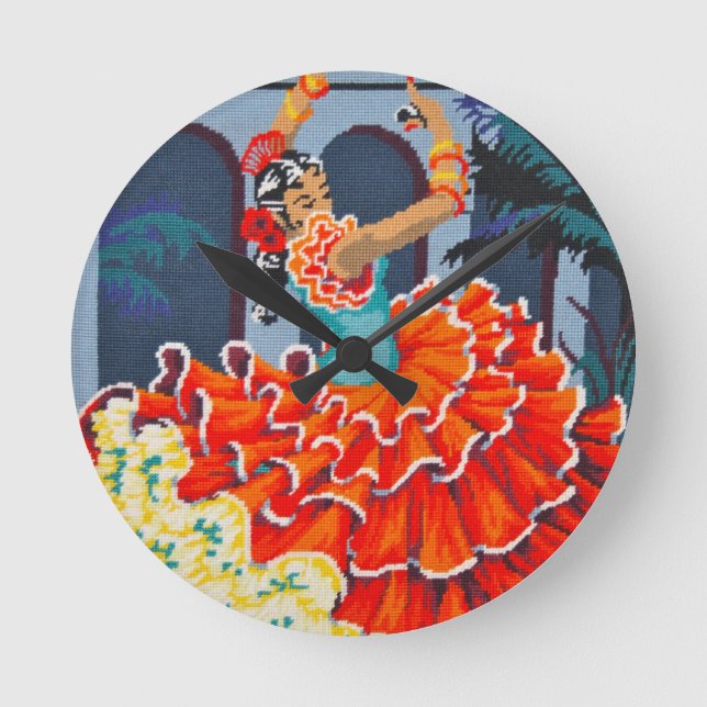 Flamenco Dancer in Colour Wall Clock (Front)