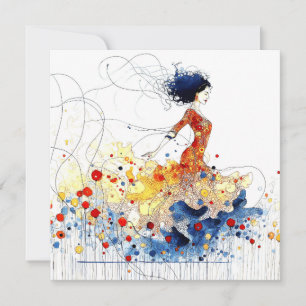 Flamenco Dancer in Flowing Multicolored Motion #1 Holiday Card