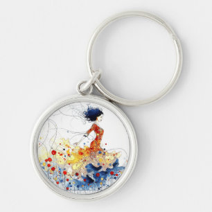 Flamenco Dancer in Flowing Multicolored Motion #1 Keychain