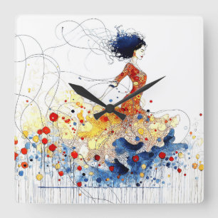 Flamenco Dancer in Flowing Multicolored Motion #1 Square Wall Clock