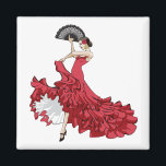 Flamenco Dancer Magnet in Red Dress<br><div class="desc">A pretty flamenco dancer in a long red dress with fan.</div>