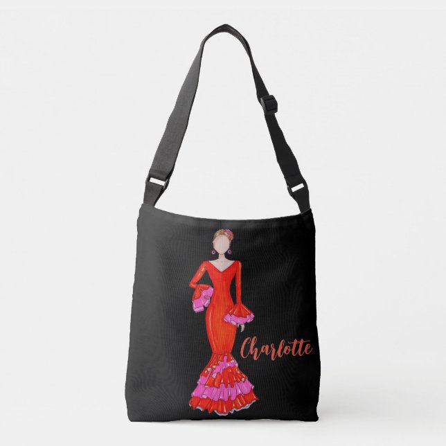 Flamenco dancer with orange dress   crossbody bag (Front)