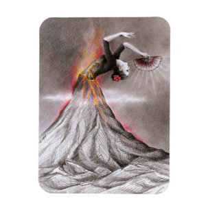 Flamenco dancing woman volcano surreal pencil art magnet