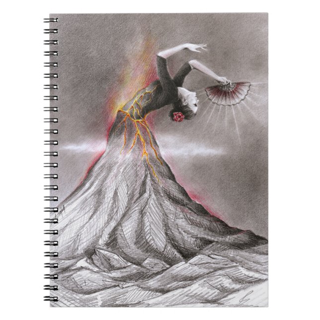 Flamenco dancing woman volcano surreal pencil art notebook (Front)