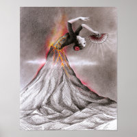 Flamenco dancing woman volcano surreal pencil art
