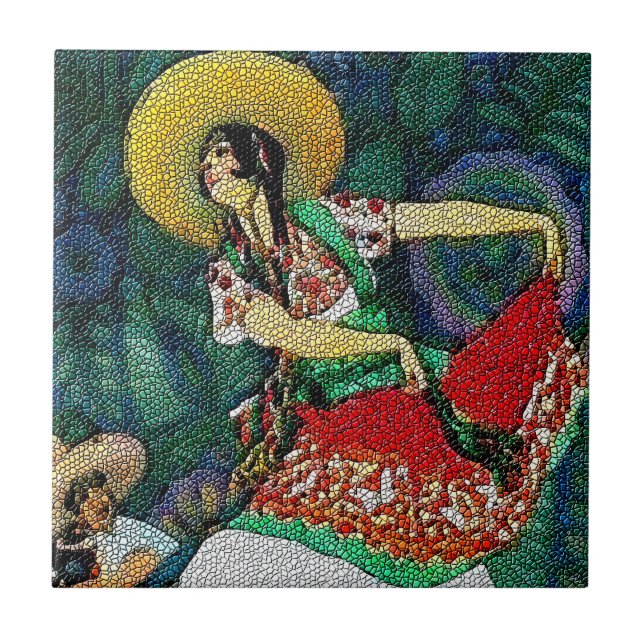 Flamenco Guitar Woman Tile Mural (Front)
