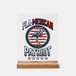 Flamerican Patriot Flamingo Vintage Vector Acrylic Sign