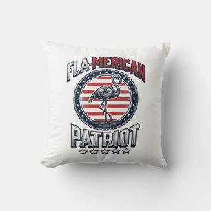 Flamerican Patriot Flamingo Vintage Vector Throw Pillow