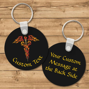 Flames Caduceus Keychain