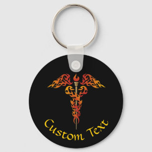Flames Caduceus Keychain