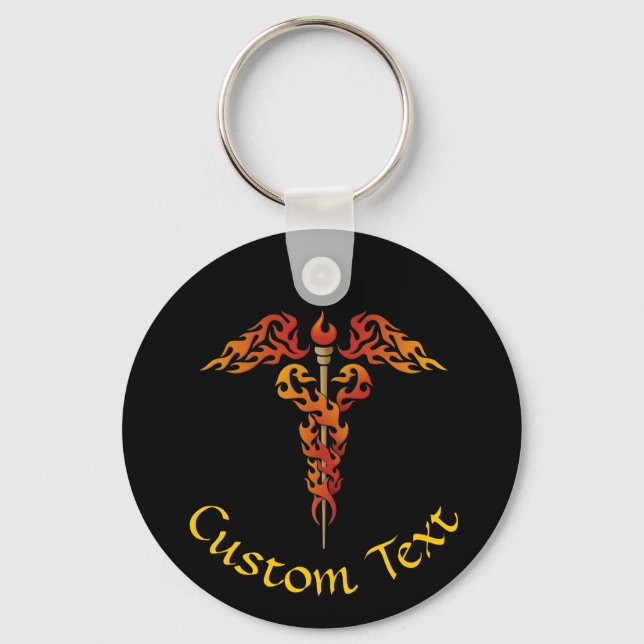 Flames Caduceus Keychain (Front)