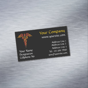 Flames Caduceus Magnetic Business Card