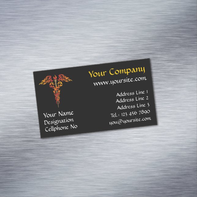 Flames Caduceus Magnetic Business Card (In Situ)