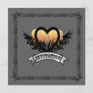 Flames Heart Rock N Roll Biker Faire-part de maria
